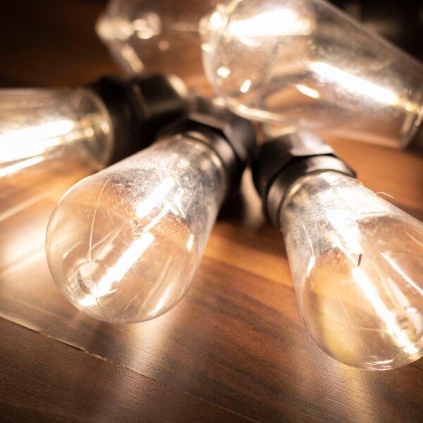 HOME LPL 10 PAPAYA filament LED-es fényfüzér, 4,5 m / 10 db melegfehér filament LED, víztiszta búra, sorolható, fekete gumivezeték, adapter, kül- és beltéri kivitel