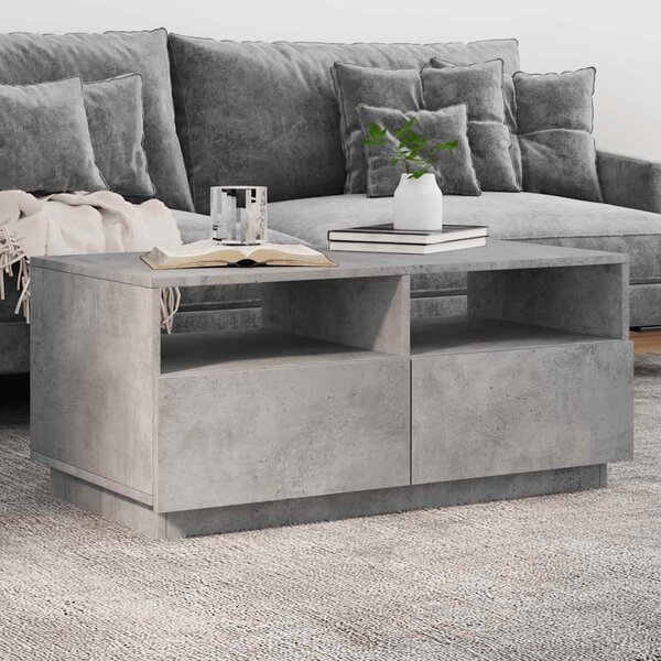Betonszürke dohányzóasztal LED-lámpákkal 90x49x40 cm