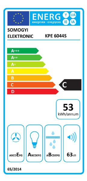 HOME KPE 6044S konyhai páraelszívó TWISTER, két sebességfokozat, légszállítás: 440 m3/h, 105 W, rozsdamentes acél panel + szürke test