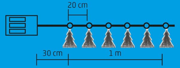 HOME MRLC 6/T LED-es fenyőfa fényfüzér, 1 m / 72 db hidegfehér LED, alagúthatású fenyődísszel, állófényű, átlátszó vezeték, elemes, beltéri kivitel