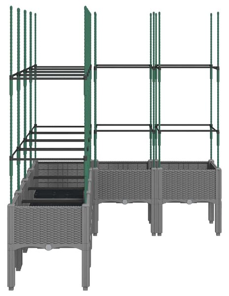 Világosszürke PP rácsos kerti ültetőláda 160 x 120 x 142,5 cm