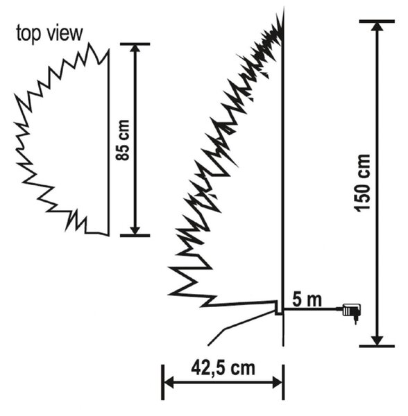HOME KMF 7/150 fél műfenyő beépített világítással, 180 db LED, 150 cm magasság, 85 cm legnagyobb átmérő, sík oldal