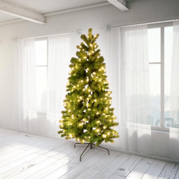 HOME KMF 7/150 fél műfenyő beépített világítással, 180 db LED, 150 cm magasság, 85 cm legnagyobb átmérő, sík oldal
