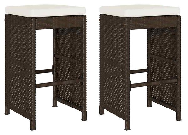 2 db barna polyrattan kerti bárszék párnával