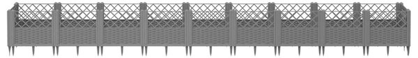 Világosszürke PP kerti virágláda cövekekkel 363,5x43,5x43,5 cm