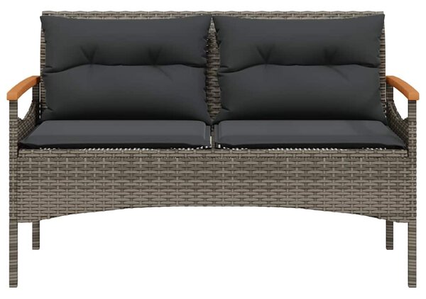 Szürke polyrattan kerti pad párnával 116 x 62,5 x 74