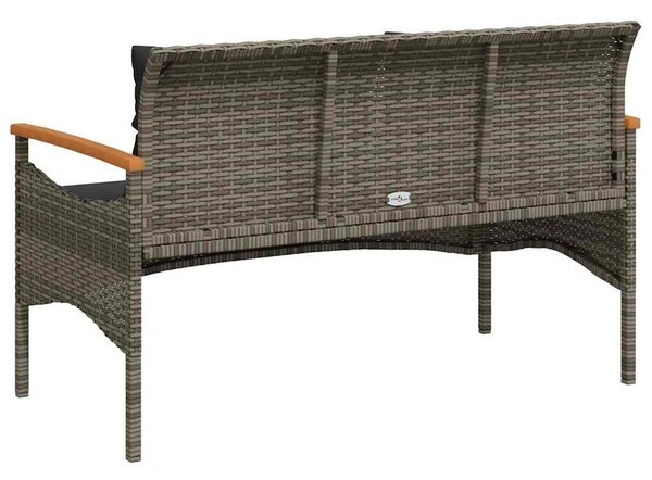 Szürke polyrattan kerti pad párnával 116 x 62,5 x 74