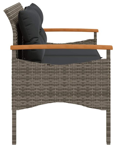 Szürke polyrattan kerti pad párnával 116 x 62,5 x 74