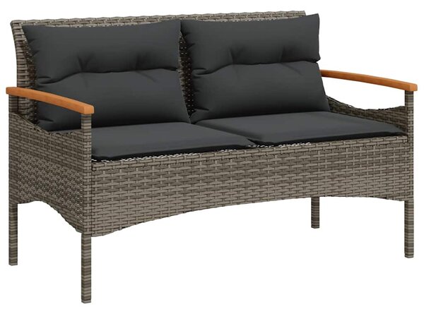 Szürke polyrattan kerti pad párnával 116 x 62,5 x 74