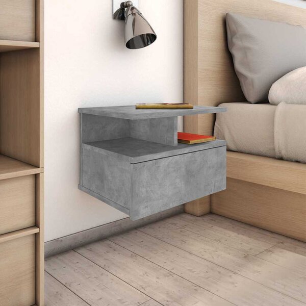 2 db betonszürke szerelt fa lebegő éjjeliszekrény 40x31x27 cm