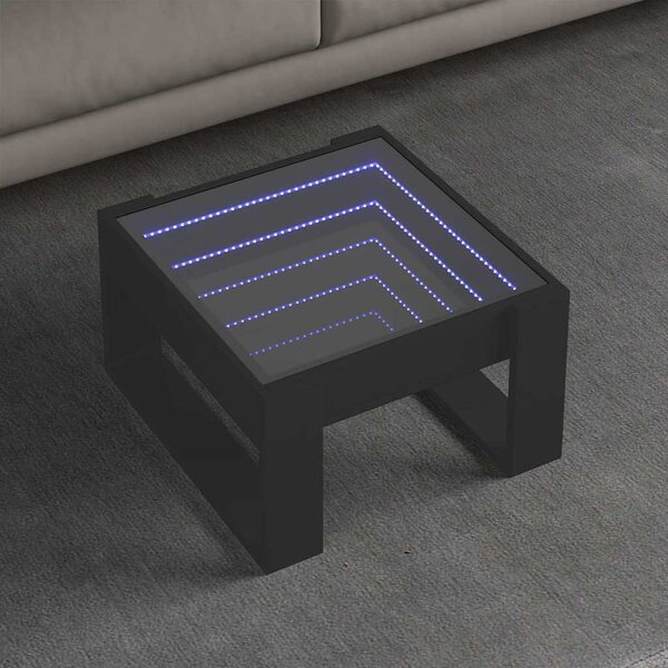 Fekete végtelen hatású LED-es dohányzóasztal 50 x 53 x 30 cm
