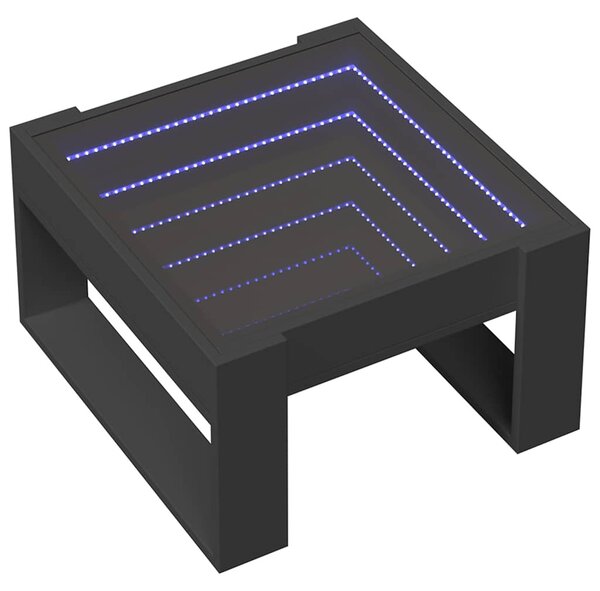 Fekete végtelen hatású LED-es dohányzóasztal 50 x 53 x 30 cm