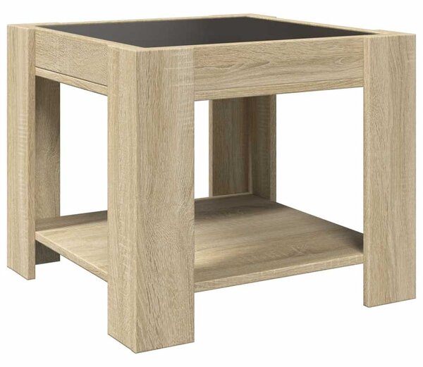 Sonoma tölgy szerelt fa dohányzóasztal LED-del 53 x 53 x 45 cm