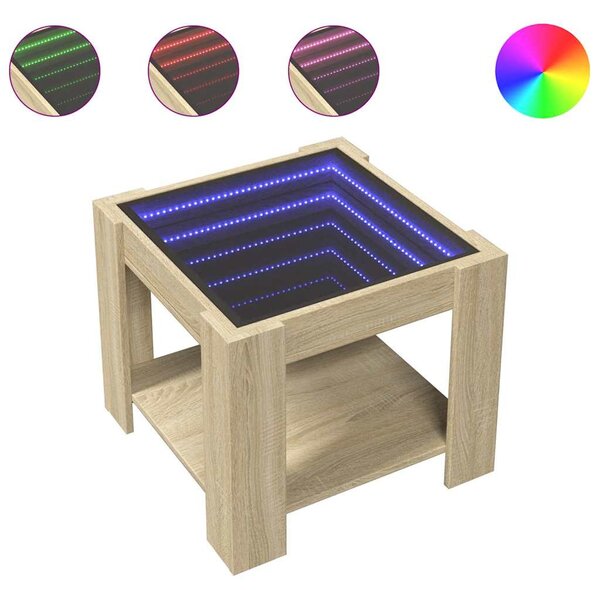 Sonoma tölgy szerelt fa dohányzóasztal LED-del 53 x 53 x 45 cm