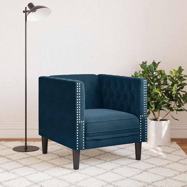 Kék bársony Chesterfield kanapéfotel