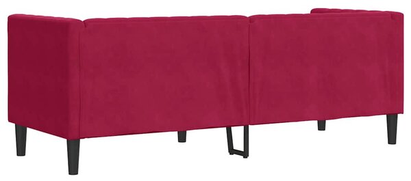 3 személyes bordó bársony Chesterfield kanapé hengerpárnákkal