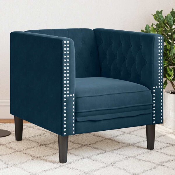 Kék bársony Chesterfield kanapéfotel