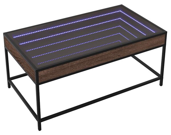 Barna tölgy végtelen hatású LED-es dohányzóasztal 90x50x41 cm