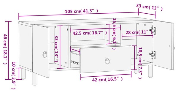 VidaXL Mangófa TV-szekrény - Retro - 105x33x46 cm