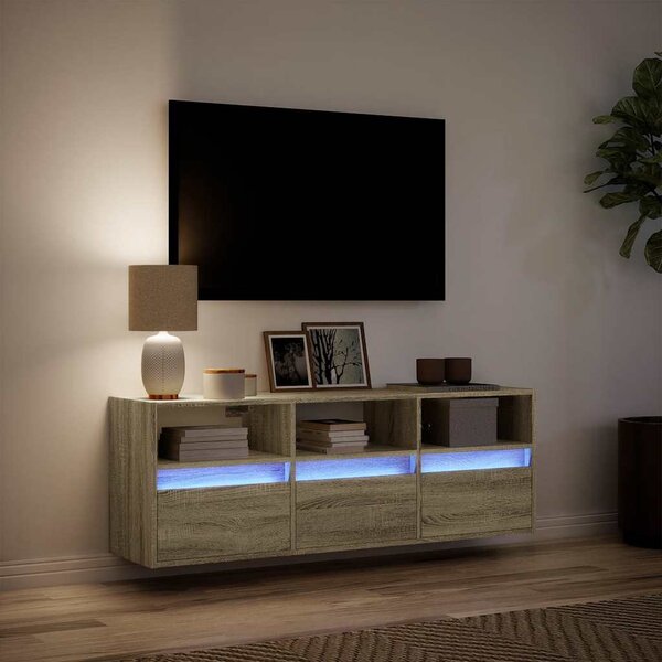 Sonoma tölgy színű fali TV-szekrény LED-ekkel 130x31x45 cm
