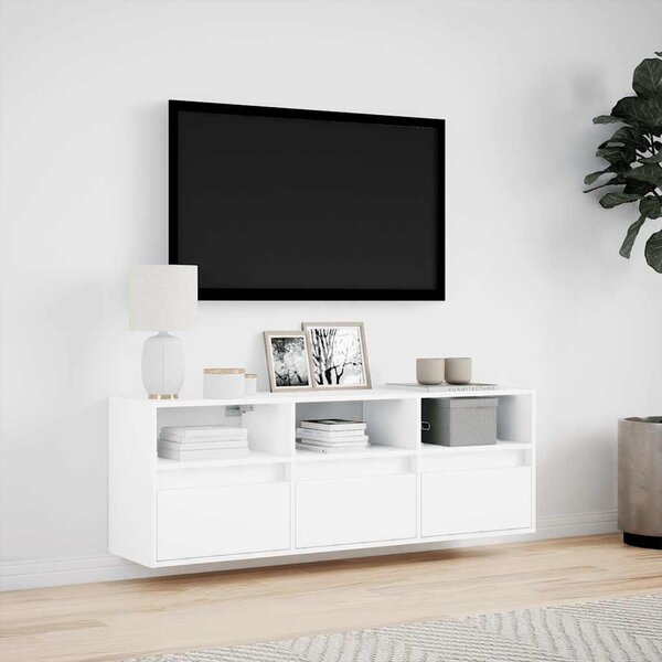 Fehér falra szerelhető TV-szekrény LED-lámpákkal 130x31x45 cm
