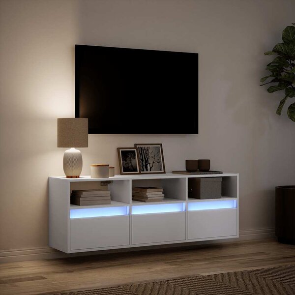 Fehér falra szerelhető TV-szekrény LED-lámpákkal 130x31x45 cm