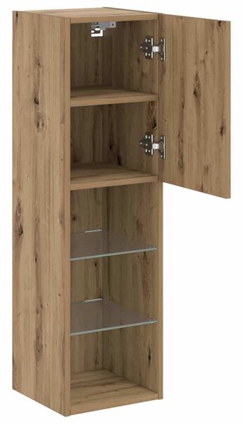 2 db kézműves tölgy TV-szekrény LED-lámpákkal 30,5x30x102 cm
