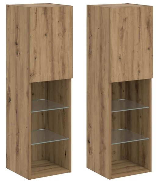 2 db kézműves tölgy TV-szekrény LED-lámpákkal 30,5x30x102 cm