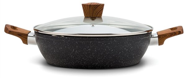 NAVA 10-144-130 Nature tapadásmentes pecsenyesütő, kőbevonattal, hőálló fogantyú, üvegfedő, 28 cm