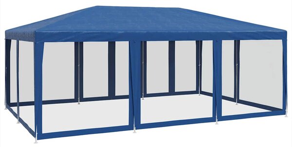 Kék HDPE rendezvénysátor 10 hálós oldalfallal 6 x 4 m