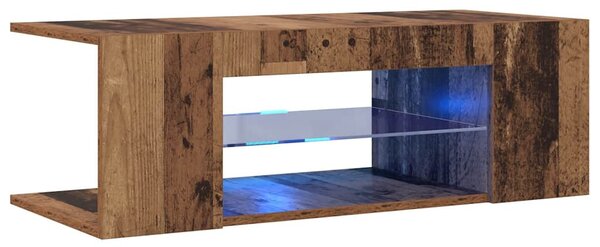 Antik fa színű szerelt fa TV-szekrény LED-ekkel 90x39x30 cm