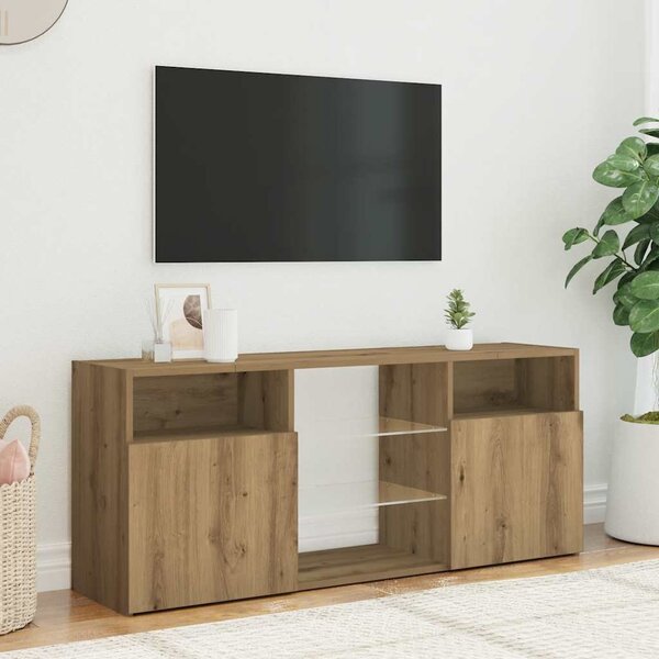 Kézműves tölgy szerelt fa TV-szekrény LED-ekkel 120x30x50 cm