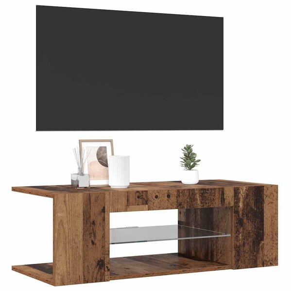 Antik fa színű szerelt fa TV-szekrény LED-ekkel 90x39x30 cm
