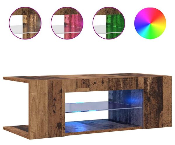 Antik fa színű szerelt fa TV-szekrény LED-ekkel 90x39x30 cm