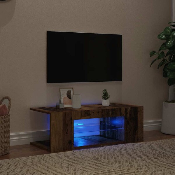 Antik fa színű szerelt fa TV-szekrény LED-ekkel 90x39x30 cm
