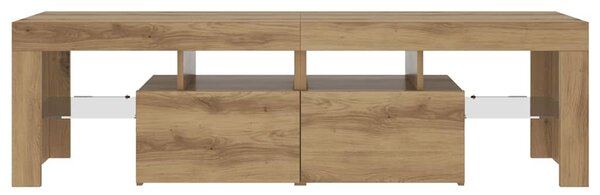 Kézműves tölgy szerelt fa TV-szekrény LED-ekkel 140x36,5x40 cm