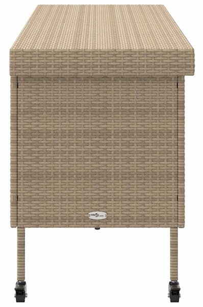Bézs polyrattan kerti tárolóláda kerekekkel 160x55x75 cm