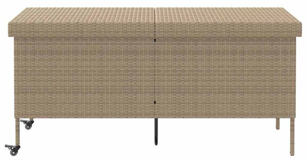 Bézs polyrattan kerti tárolóláda kerekekkel 160x55x75 cm