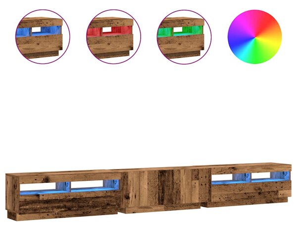 Antik fa színű szerelt fa TV-szekrény LED-ekkel 300x35x40 cm