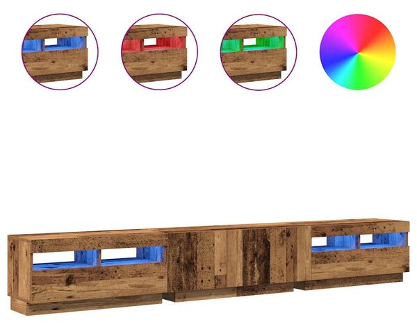 Antik fa színű szerelt fa TV-szekrény LED-ekkel 260x35x40 cm