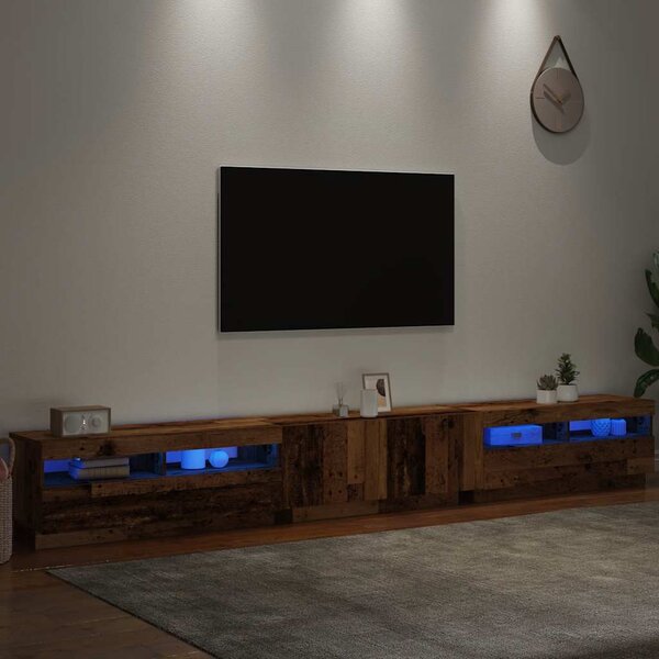 Antik fa színű szerelt fa TV-szekrény LED-ekkel 300x35x40 cm