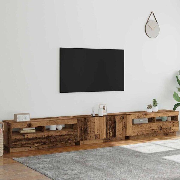 Antik fa színű szerelt fa TV-szekrény LED-ekkel 300x35x40 cm