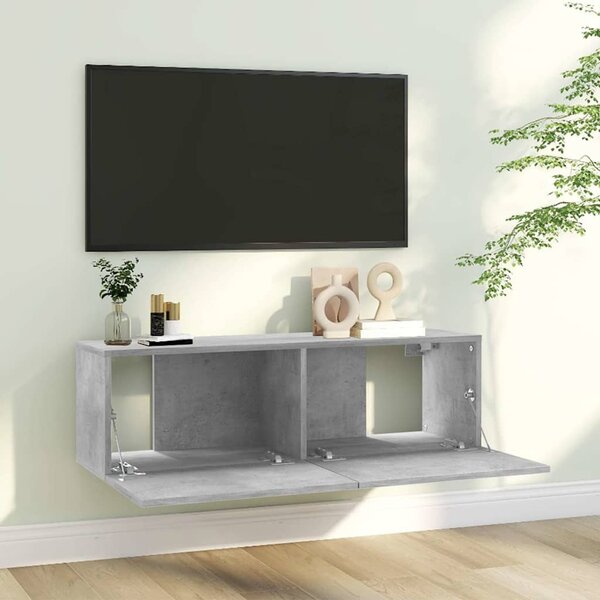Betonszürke szerelt fa TV-szekrény 100 x 30 x 30 cm
