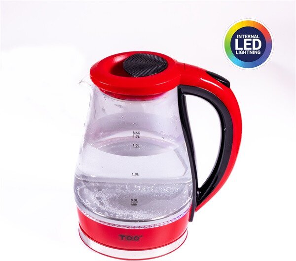 TOO KE-820 1,7L-es piros prémium üveg vízforraló