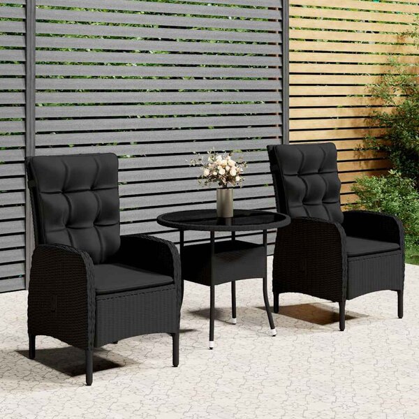 3 részes fekete polyrattan kerti bisztrószett
