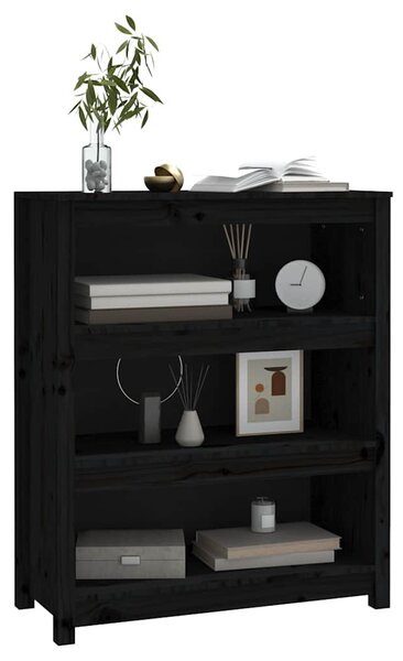 Fekete tömör fenyőfa könyvszekrény 80x35x97 cm