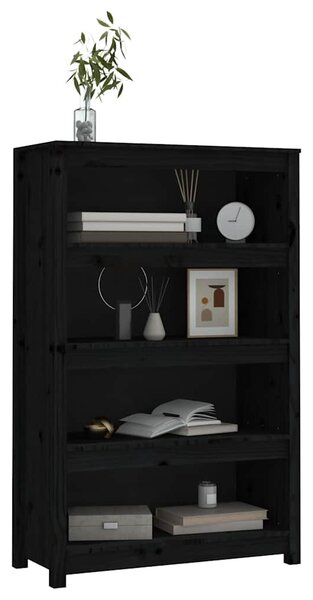 Fekete tömör fenyőfa könyvszekrény 80x35x126 cm