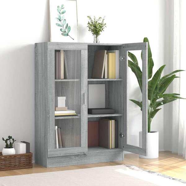 Szürke sonoma színű szerelt fa vitrinszekrény 82,5x30,5x115 cm