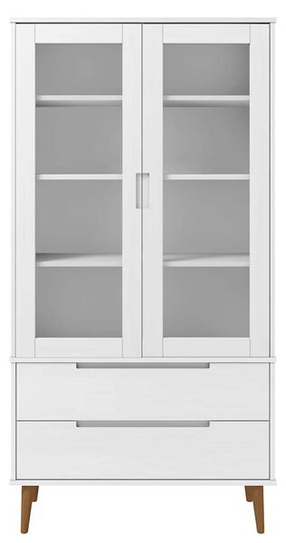 MOLDE fehér tömör fenyőfa vitrin szekrény 90 x 35 x 175 cm