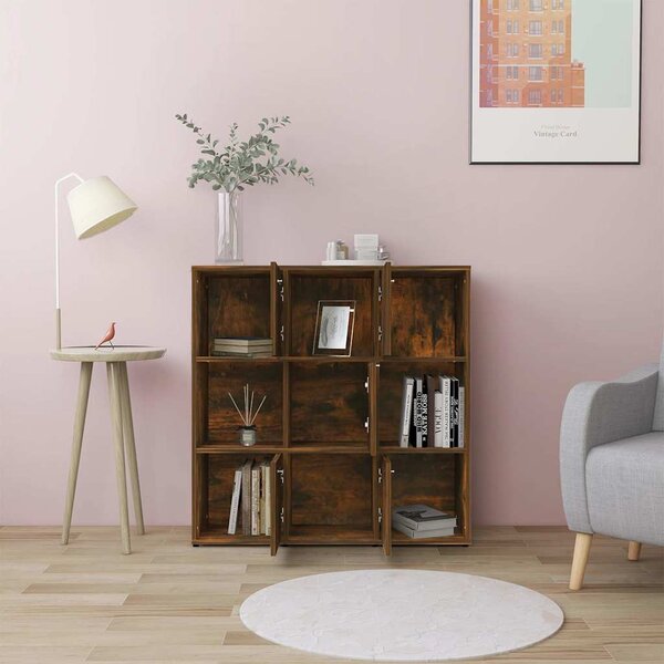 Füstös tölgyszínű szerelt fa könyvszekrény 90 x 30 x 90 cm